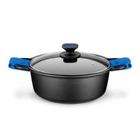 MONIX Solid+ Cacerola Alta, Tapa de Cristal y Asas de Silicona, 8 litros, Aluminio, Negro y Azul, 32 cm