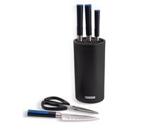 MONIX Solid + | Set de cuchillos de cocina con tacoma organizadora, incluye tijeras multiusos, mango ergonómico antideslizante, acero inoxidable, 6 piezas