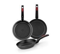 MONIX Sunset | Set de 3 sartenes 18-22-26 cm, aluminio forjado, antiadherente, mango baquelita, apta para todo tipo de cocinas, incluido inducción