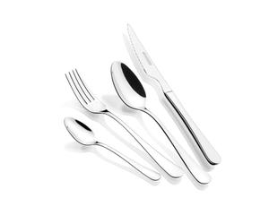 MONIX Trieste | Set cubiertos 24 piezas con cuchillo chuletero, acero inoxidable 18/10, acabado pulido brillante