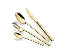 MONIX Verona Gold Set de cubiertos de 24 piezas, acero inoxidable 18/10, diseño vanguardista y moderno,acabado pulido brillante dorado, espesor 3 mm (6 comensales)
