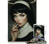 Monja fumadora Tatuada con Aureola, Rompecabezas de 1000 Piezas para Adultos, Juguete de lógica Pura, Momento de Paz, Corte preciso, Regalo sincero 50x75cm