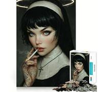 Monja fumadora Tatuada con Aureola, Rompecabezas de 1000 Piezas para Adultos, Juguete de lógica Pura, Momento de Paz, Corte preciso, Regalo sincero 50x75cm