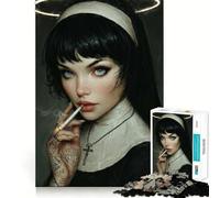 Monja fumadora Tatuada con halo, Rompecabezas de 1000 Piezas para Adolescentes, Juguete cognitivo, Juego de Mesa de Ocio Suave, Pieza de Arte 38x52cm