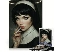 Monja fumadora Tatuada con halo, Rompecabezas de 1000 Piezas para Adolescentes, Juguete cognitivo, Juego de Mesa de Ocio Suave, Pieza de Arte 38x52cm