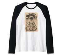 Monje astronauta Ukiyo-e Escena de meditación zen cósmica Camiseta Manga Raglan