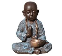 Monje con Taza Celeste 36 cm - Buda de Piedra Artificial para Jardin Zen. Budas Decorativos Grandes de Jardin para Decoracion Jardin Exterior, Figuras Decorativas, (Celeste)