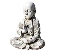 Monje con Taza Ceniza 36 cm - Buda de Piedra Artificial para Jardin Zen. Budas Decorativos Grandes de Jardin para Decoracion Jardin Exterior, Figuras Decorativas, (Ceniza)