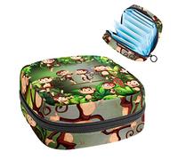 Monkey Animal Period Pouch portátil, bolsa de almacenamiento de tampones para servilletas sanitarias, Varios colores, 4.7x6.6x6.6 in/12x17x17 cm