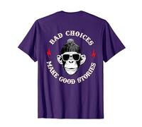 Monkey Bad Choices Make Good Stories (en la Parte Posterior) Camiseta, Hombre, Morado, L