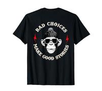 Monkey Bad Choices Make Good Stories (en la Parte Posterior) Camiseta, Hombre, Negro, 5XL