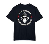 Monkey Bad Choices Make Good Stories (en la Parte Posterior) Camiseta, Hombre Tallas Grandes, Negro, 4X Alto
