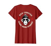 Monkey Bad Choices Make Good Stories (en la Parte Posterior) Camiseta, Mujer, Arándano, M