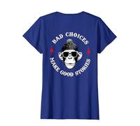 Monkey Bad Choices Make Good Stories (en la Parte Posterior) Camiseta, Mujer, Azul Real, XXL