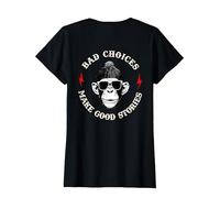 Monkey Bad Choices Make Good Stories (en la Parte Posterior) Camiseta, Mujer, Negro, M
