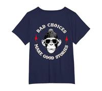 Monkey Bad Choices Make Good Stories (en la Parte Posterior) Camiseta, Mujer Tallas Grandes, Azul Marino, 1XL Grande