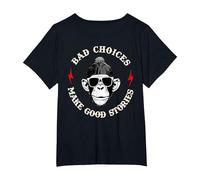 Monkey Bad Choices Make Good Stories (en la Parte Posterior) Camiseta, Mujer Tallas Grandes, Negro, 6XL Grande