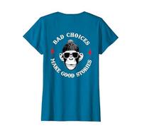 Monkey Bad Choices Make Good Stories (en la Parte Posterior) Camiseta, Mujer, Zafiro, 3XL