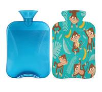 Monkey Banana - Botella de agua caliente con cubierta de 2 L, bolsa de agua caliente de PVC de palmera tropical para calentador de manos, alivio del dolor, compresa caliente y terapia de frío