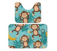 Monkey Banana - Juego de 2 alfombras de baño absorbentes con diseño de hojas de palma, alfombra de baño y alfombra de baño antideslizante con alfombra de inodoro
