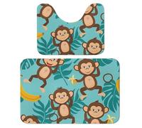 Monkey Banana - Juego de 2 alfombras de baño absorbentes con diseño de hojas de palma, alfombra de baño y alfombra de baño antideslizante con alfombra de inodoro
