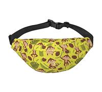 Monkey Coconut Leaf Banan Riñonera para hombres y mujeres, cinturón ajustable, riñonera de moda, riñonera de viaje, Como se muestra en la imagen, Talla única, Mochila casual