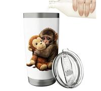Monkey Coffee Tumbler - Leakproof Lid Cup, Robust Stainless Steel Double Wall Mug, Maintains Beverage Temp Thermal Flask, Six Hundred Milliliters Water Bottle - For Office Gym Travel Men Women