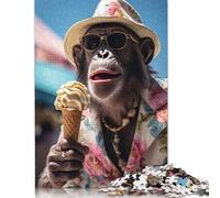 Monkey Eating Ice Cream Puzzles Imposible,desafío for Adults Entretenimiento Creativo 1000 Piezas Obra De Arte De Juego De para Adultos Y Niños A Partir De 12 Años 1000pcs (75x50cm)