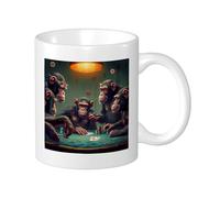 Monkey - Juego de 1 taza con impresión de animales, lámpara de apuesta, fichas de madera, vintage, naranja, verde, marrón, cerámica, sin derrames, para cocina, escuela, oficina, despensa, con asas
