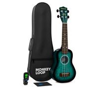 Monkey Loop Jungle Pack Blue - Ukelele de Tipo Soprano - Cuerdas Aquila - Incluye Funda para Ukeleles, Afinador, Púa y Gamuza Limpiador - Madera de Tilo - Color Azul