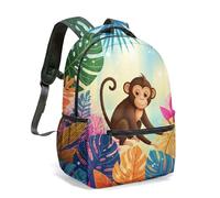 Monkey - Mochila de jungla tropical, mochila de 16 pulgadas con estampado vibrante de frutas y hojas, mochila escolar con plantas tropicales para niños y adultos, 06., L, Casual