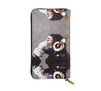 Monkey Music Print - Cartera larga de piel para mujer, a la moda, con múltiples ranuras para tarjetas, bolsillo para monedas, color negro, talla única