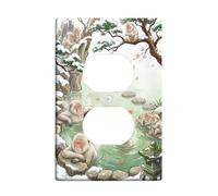 Monkey - Placa de pared dúplex para baño, piedra de agua natural de invierno, plástico verde invierno, tamaño estándar, placas faciales para enchufes eléctricos para nuevo apartamento, hogar