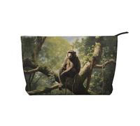Monkey sitting on a tree - Bolsa de cosméticos de pana para mujer, cartera portátil con cremallera, adecuada para viajes y almacenamiento diario de cosméticos,