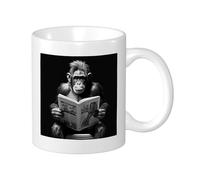 Monkey - Taza con impresión de animales modernos, divertidos diseños novedosos para leer periódicos, inodoro, cerámica, color negro, blanco, peso ligero, colección de salón, laboratorio, al aire libre