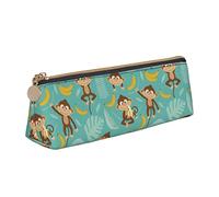 Monkey Tropical Banana Palm Trees Estuche para lápices Triangle Pen Case Portable Pencil Bag Organizador de Cuero con Cremallera Bolsa de cosméticos