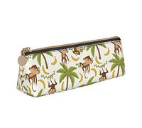 Monkey Tropical Banana Palm Trees Estuche para lápices Triangle Pen Case Portable Pencil Bag Organizador de Cuero con Cremallera Bolsa de cosméticos