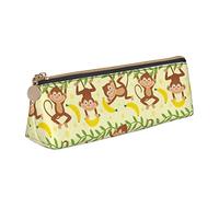 Monkey Tropical Banana Palm Trees Estuche para lápices Triangle Pen Case Portable Pencil Bag Organizador de Cuero con Cremallera Bolsa de cosméticos
