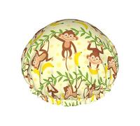 Monkey Tropical Banana Palm Trees Gorro de ducha Mujeres Reutilizables Gorros de pelo largo con banda elástica Doble capa Gorro de ducha de baño para adultos Niños