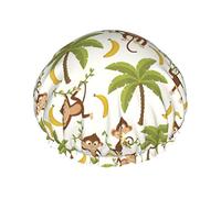 Monkey Tropical Banana Palm Trees Gorro de ducha Mujeres Reutilizables Gorros de pelo largo con banda elástica Doble capa Gorro de ducha de baño para adultos Niños