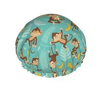 Monkey Tropical Banana Palm Trees Gorros de ducha Gorro de baño reutilizable Gorro de ducha de baño elástico Suave impermeable para gorros de cabello de todas las longitudes de cabello