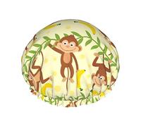 Monkey Tropical Banana Palm Trees Gorros de ducha Gorro de baño reutilizable Gorro de ducha de baño elástico Suave impermeable para gorros de cabello de todas las longitudes de cabello