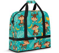 Monkey with Banana Bolsa de viaje para mujeres y hombres, Monkey 47L Bolsa de fin de semana con funda de carrito, bolsa de hombro plegable, bolsa de viaje deportiva separada en húmedo, multicolor, 47L, Bolsa de viaje