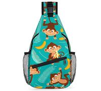 Monkey with Banana Sling Mochila para hombre y mujer, bolso cruzado de hombro para viajes, senderismo, mochila casual, multicolor, 14 in, Mochila Sling