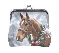 Monkey with Green T Shirt Kiss Lock - Bolso cambiador, bolsa de cuero para mujer, 4.5 pulgadas de largo x 4.1 pulgadas de alto, Caballo de invierno marrón, one size, Caballo de invierno marrón