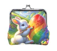 Monkey with Green T Shirt Kiss Lock - Bolso cambiador, bolsa de cuero para mujer, 4.5 pulgadas de largo x 4.1 pulgadas de alto, Conejo floral de Pascua arcoíris, one size, Conejo floral de Pascua