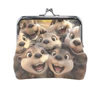 Monkey with Green T Shirt Kiss Lock - Bolso cambiador, bolsa de cuero para mujer, 4.5 pulgadas de largo x 4.1 pulgadas de alto, Lindas nutrias marrones, one size, Lindas nutrias marrones