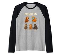 Monkeys of The World Camiseta Linda Especies de Primates Camiseta Manga Raglan