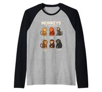 Monkeys of The World Camiseta Linda Especies de Primates Camiseta Manga Raglan