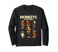 Monkeys of The World Camiseta Linda Especies de Primates Manga Larga